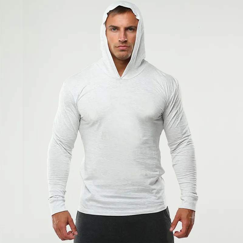 Mens GYM Fitness Hoodies Solid Color Hooded Athletic Casual Sports Sweatshirts Tops Long Sleeves