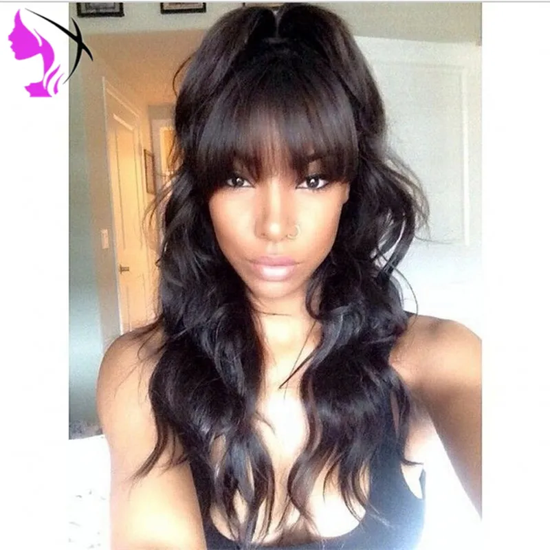 180% Density full Glueless Lace Front Wig With Bangs body wave synthetic lace wig heat resistant hair For Black Women Synthetic