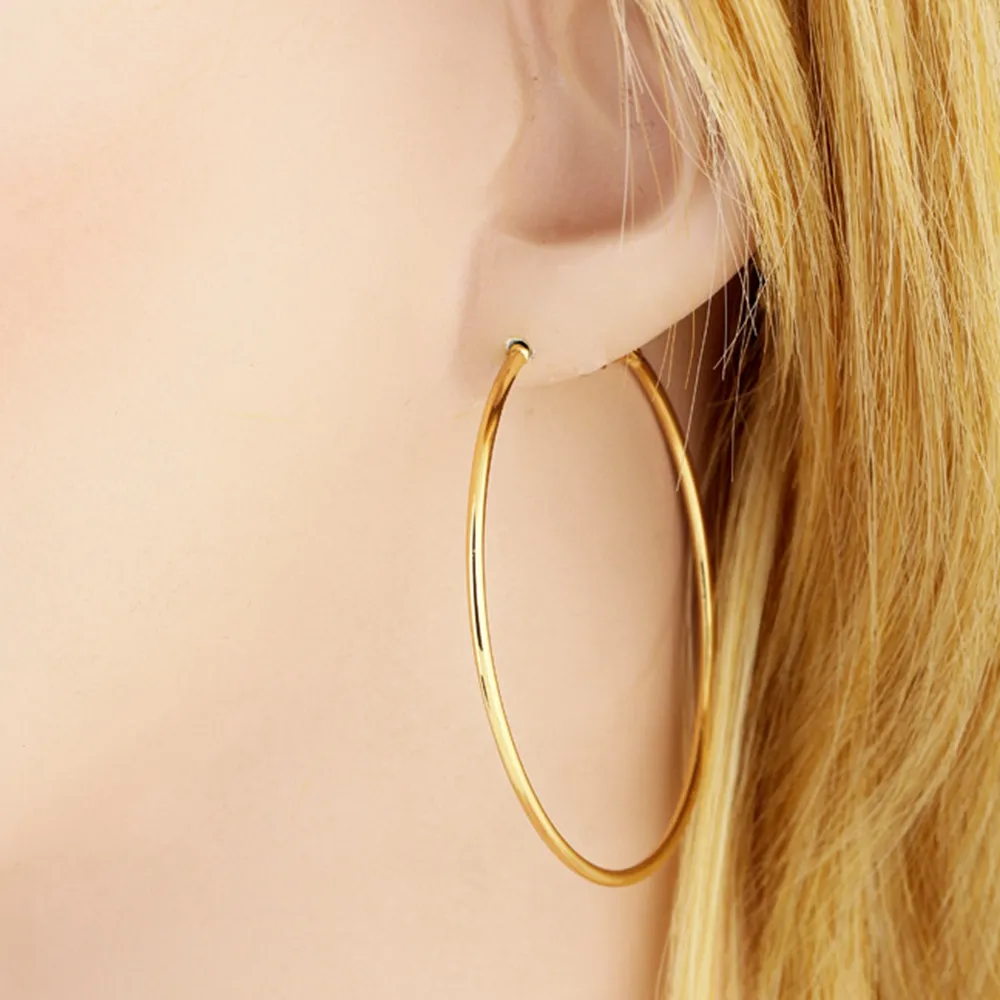 Thin Circle Sexy Style 18k Gold Filled Big Earrings New Trendy Round Large Hoop Earrings Women 50mm 2mm2246