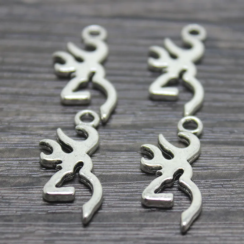 / Silhouette de tête de cerf avec charme de bois 28x11mm Antique argent bois de cerf charmes pendentifs pj28180i