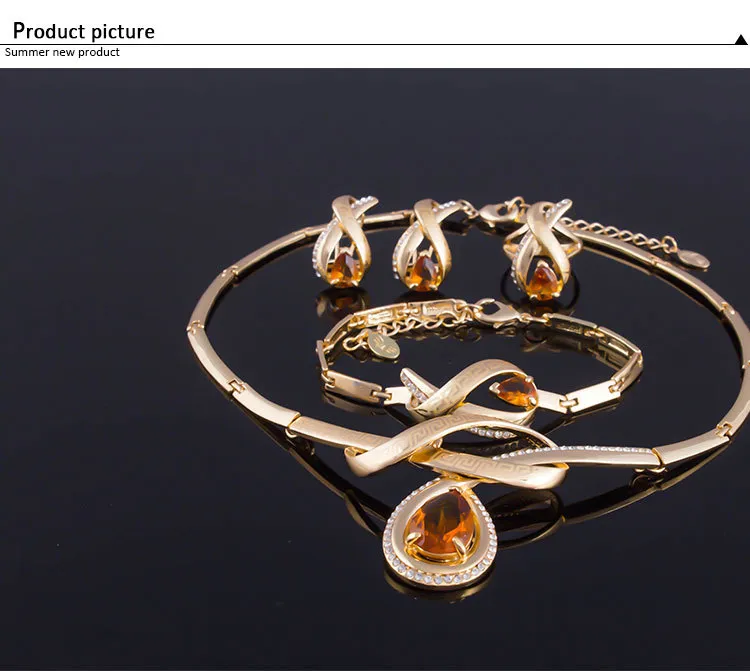 Dubai 18K Gold Anhänger Bernstein Kristall Halskette Set Mode Afrikanische Diamant Hochzeit Braut Schmuck Sets Halskette Armband Earri244G