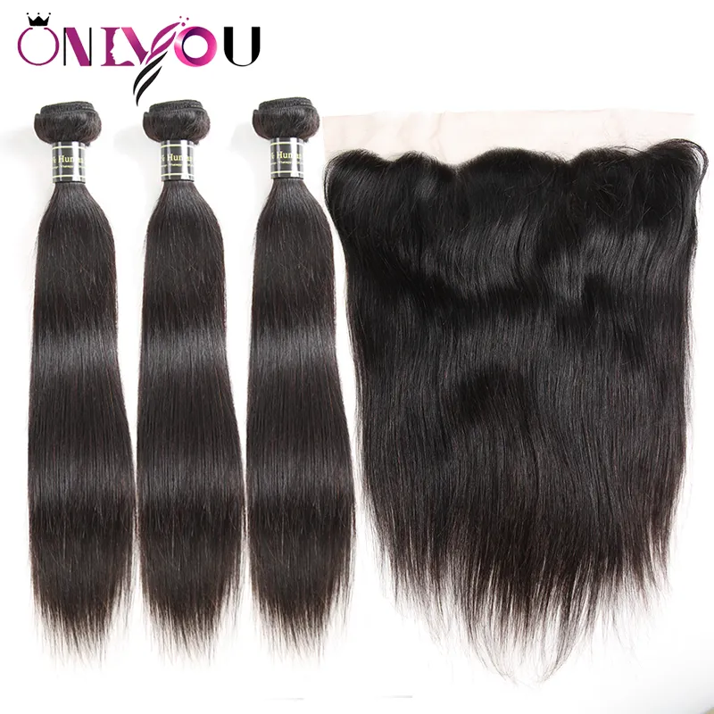 Unprocessed Brazilian Virgin Human Hair Weave 3 Bundles with Lace Frontal Deep Body Wave Kinky Curly Hair Extensions Frontal Weaves Closure