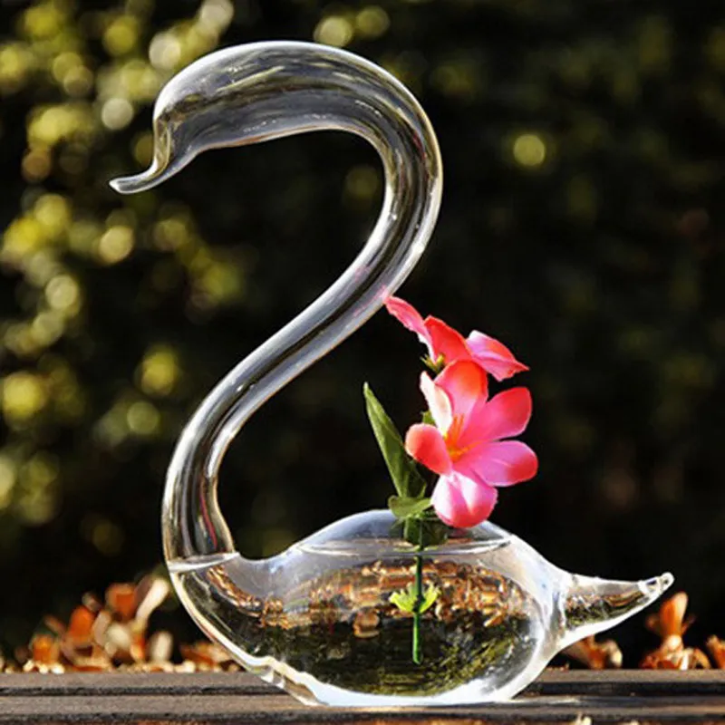 OnnPnnQ Swan Glass Floor Vase Decoration Home Glass Terrarium Vase for Wedding Decoration Flower Vases Decoratives for Homes296Q