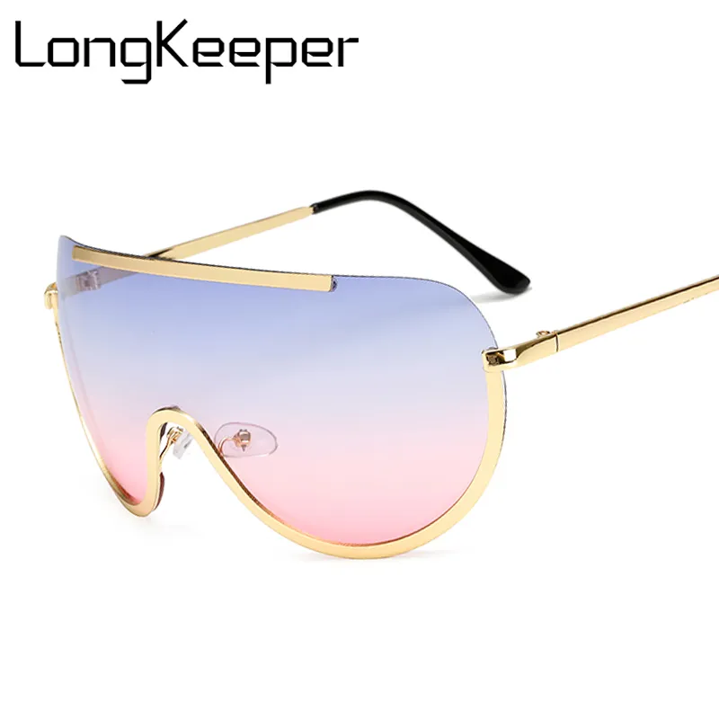 Oversize Shield Sunglasses Big Frame Alloy One Piece Sexy Cool Sun Glasses Women Gold Clear Eyewear Gradient264W