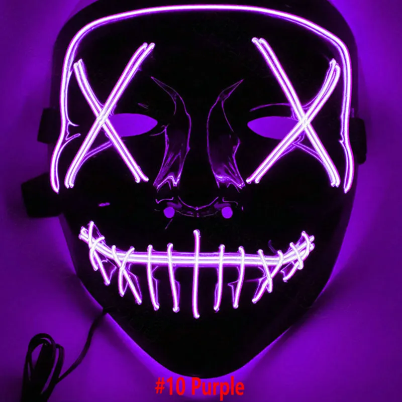 Masque facial LED EL Wire Halloween Masque de Noël Illuminez le masque DJ à fente fantôme de l'année électorale de purge Idéal pour la fête de cosplay du festival 20 pièces