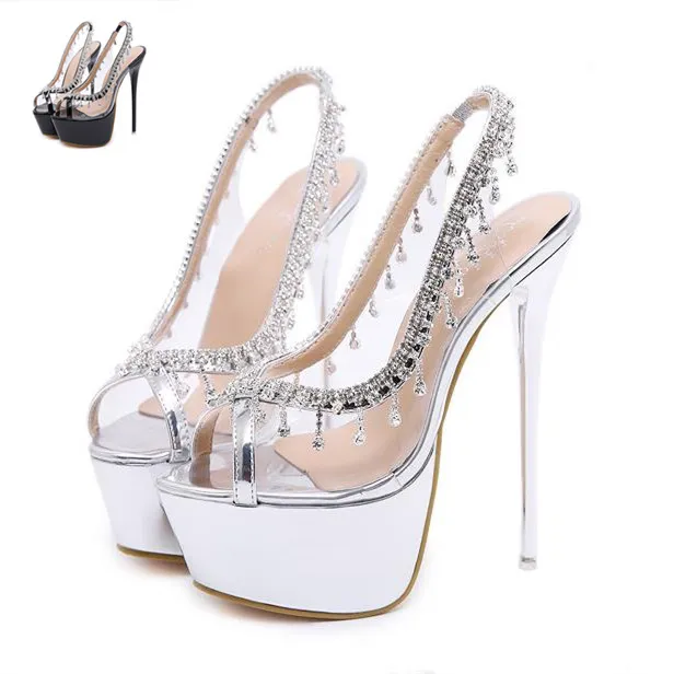 Acquistare Eleganti Scarpe Da Sposa Con Strass Sivler Sposa Super Alta  Piattaforma Con Fasce Posteriori Sandali Estivi 16cm Taglia 34 40 Economico  | Consegna Veloce E Qualità | It.Dhgate