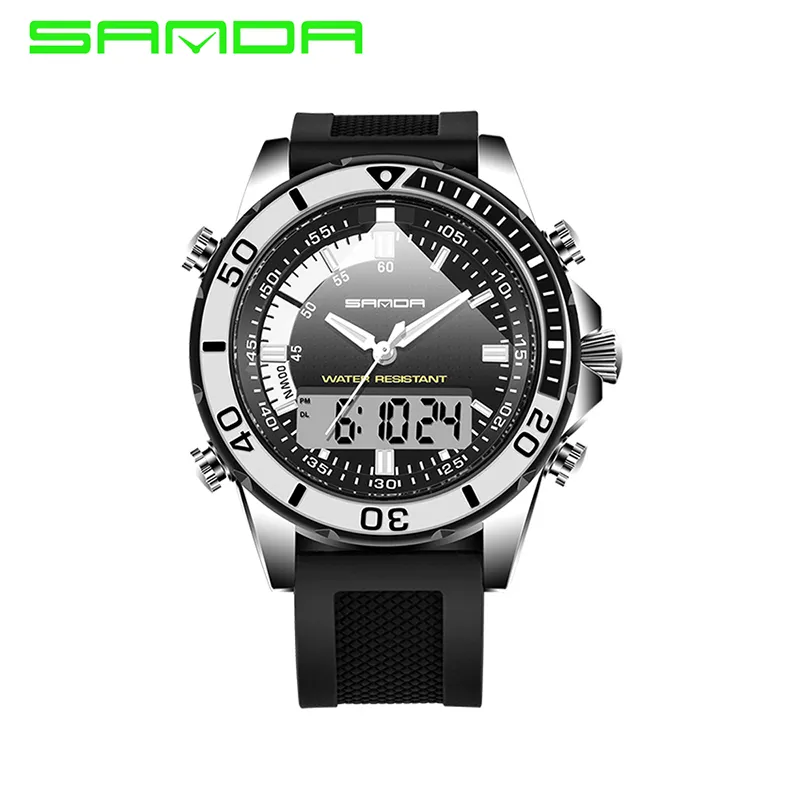 2018 SANDA Merk Shock Horloge 3ATM militaire stijl heren Digitale siliconen heren buitensporthorloges veelkleurig Relogio Masculi263G
