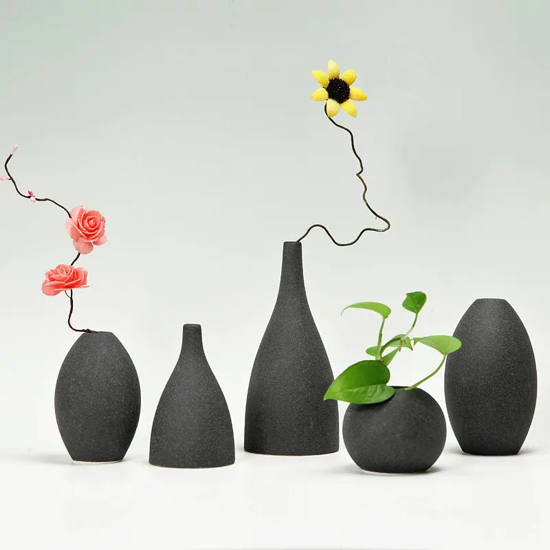 Vases Bleu noir gris 3 couleurs européen moderne Vases en céramique givrée récipient à fleurs Vase de table ornements de maison ameublement Art292e