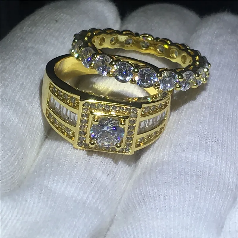 手作り愛好家の婚約リングセット10ktイエローゴールド充填カップルの結婚指輪リング
