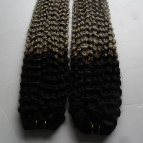 200G 1B/ Grey Ombre Human Hair Weave Bundle Brazilian Kinky Curly 2 Bundle Extension