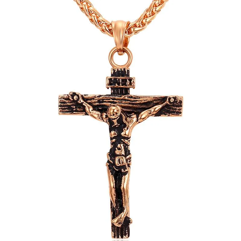 Crucifix Cross Cross Naszyjnik Bransoletka Złota Czarna Pistolet Wyjęte stal nierdzewna Moda religijna biżuteria religijna dla kobiet mężczyzn Naszyjka 4266577