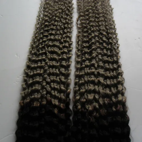 200G 1B/ Grey Ombre Human Hair Weave Bundle Brazilian Kinky Curly 2 Bundle Extension