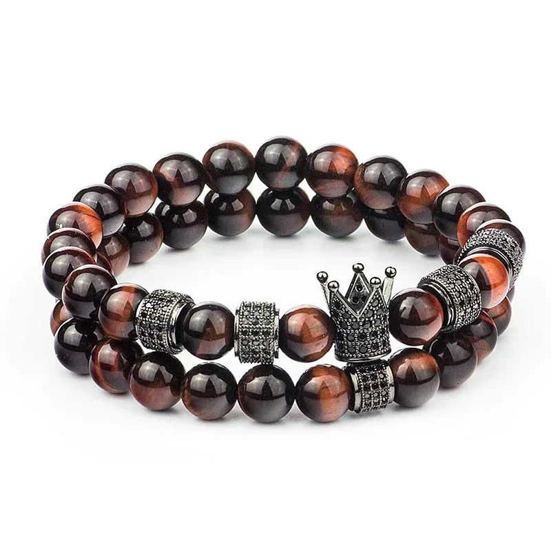 Ustaw mikro inkrustę cyrkon okrągły Mężczyzn Mężczyzn Koron Charm Bangle Natural Beads Buddha Bransoletka dla kobiet pulseras Masculina294s