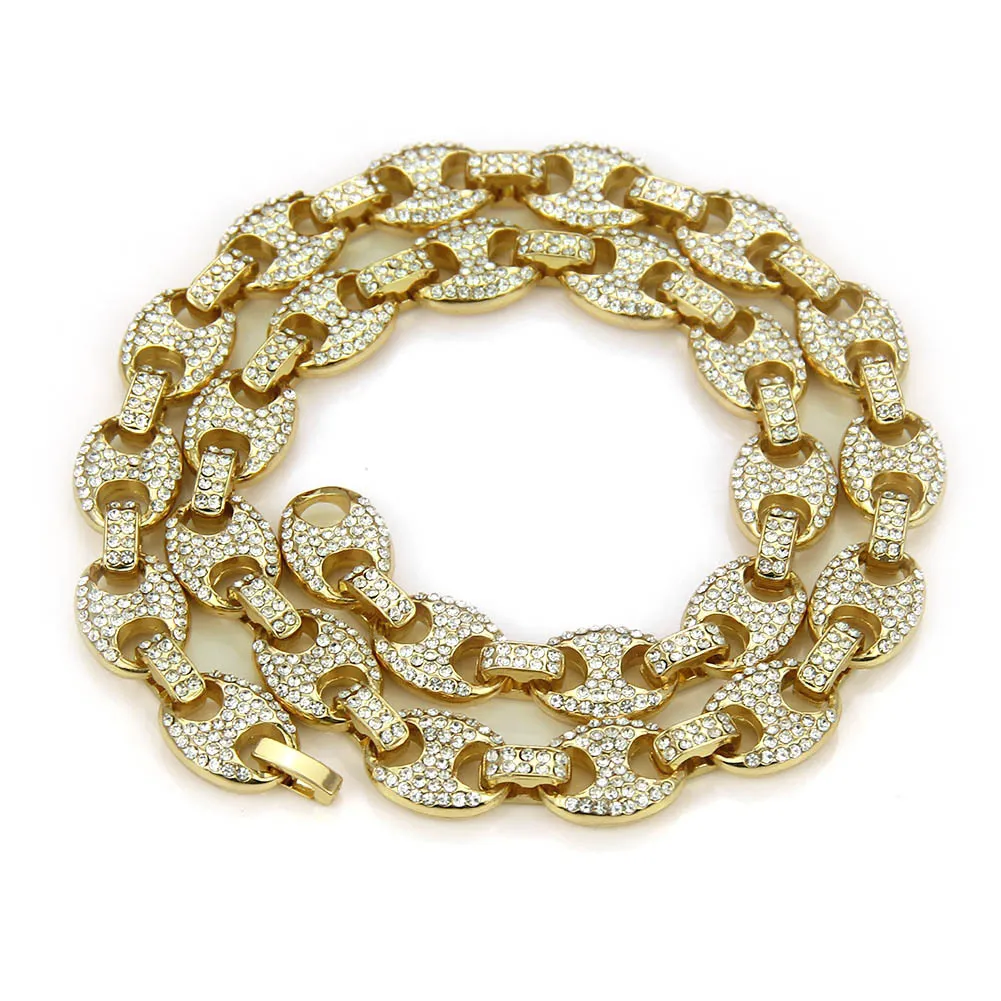 Hiphop 12mm guld silverfärg pläterad isad puff marine anchpr kedja länk bling halsband för män292z