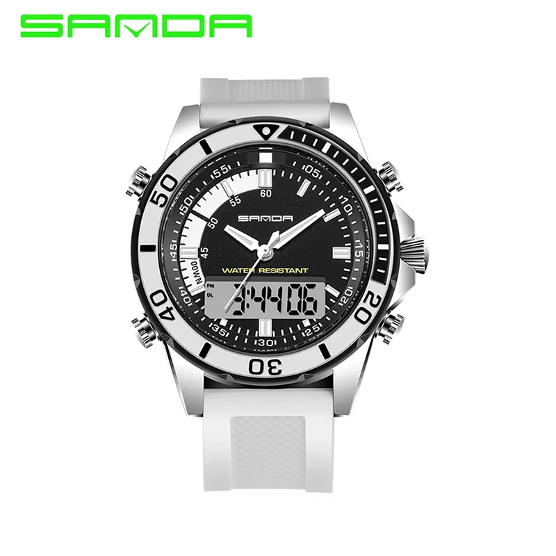 2018 Sanda Brand Shock Watch 3ATM Wojskowy Style Męskie silikonowe mężczyznom Outdoor Sports Watches Multicolor Relogio Masculi263g