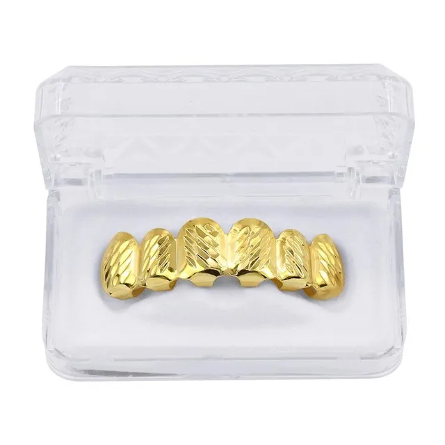 Bocca placcata oro 18 carati Grillz Denti Hip Hop Caps 6 Top Bottom Fang Nuovo regalo di Halloween di Natale di alta qualità3569