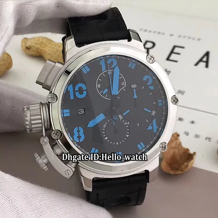 رخيصة الحجم الكبير 50 ​​مم تاريخ محدود الإصدار U51 U-51 DIAL Black Dial Quartz Chronograph Mens Watch Chimera 7474 Leather Strap Gents 328T