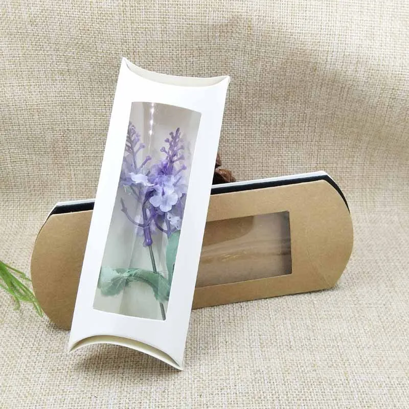 Papier oreiller fenêtre boîte cadeau paquet faveurs cadeaux produits paquet boîte noir kraft blanc 3249