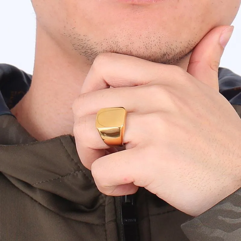 Anel de sinete mindinho para homens, anel personalizado de aço inoxidável ornamentado, clássico, tom dourado, joias masculinas, bijuterias 295k