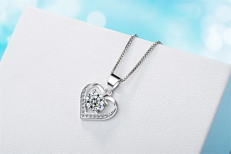 Yhamni Original 100% 925 Sterling Silver Jewelry 6mm Cz Diamant Heart Pendant Halsband för alla hjärtans dag gåva av kärlek XDZ24240G