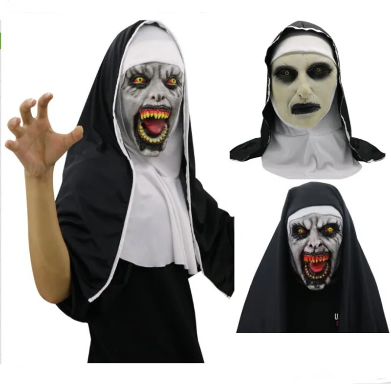 Halloween a freira máscara de terror cosplay valak assustador máscaras de látex rosto cheio capacete demônio festa de halloween traje adereços 2018 new223s