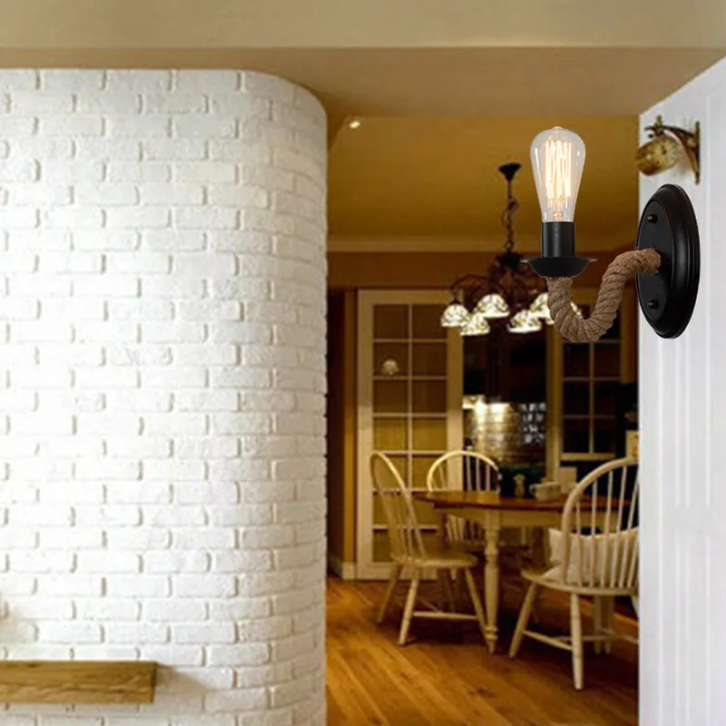 Lampade a parete con corda di canapa vintage loft retrod industriale Studio Light Light Study Cafe Sconces Luminaria273L