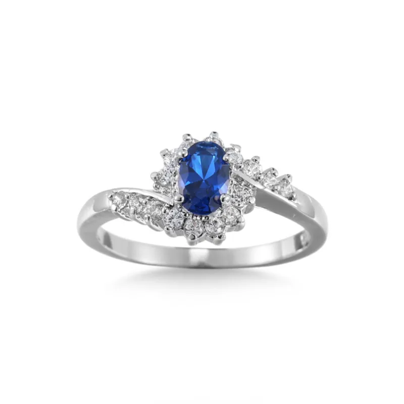 Bulk Women Holiday Present smycken unika blå kristall kubik zirkonia ädelstenar 925 sterling silver pläterad bröllopsfest ring ne246b
