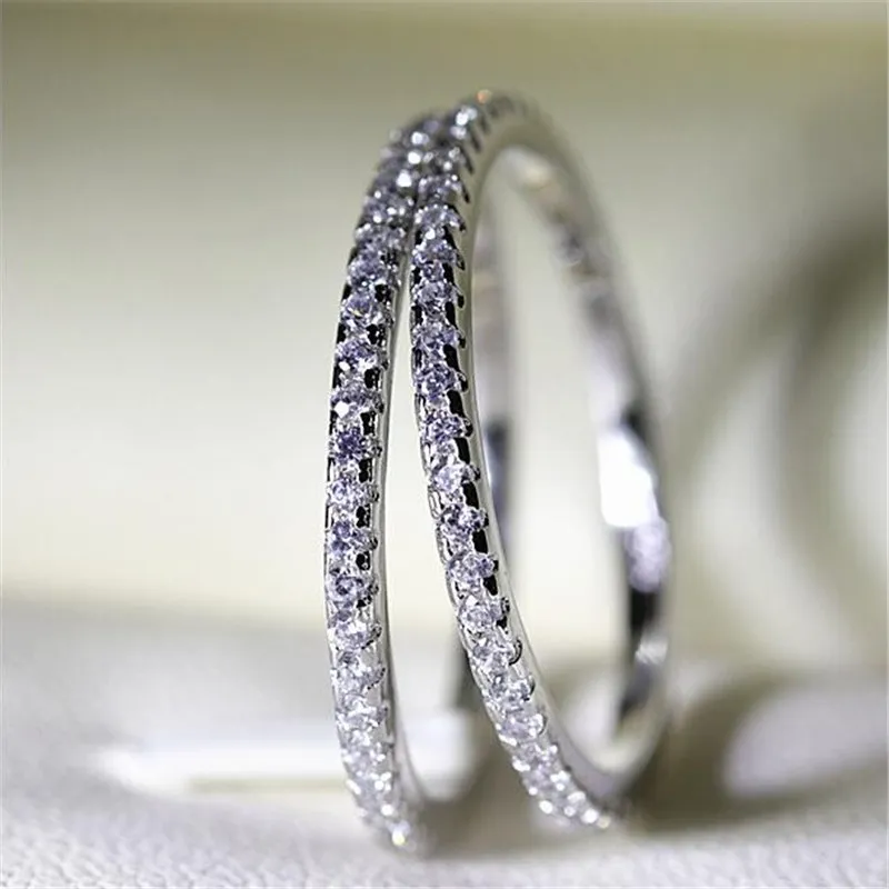 Choucong Real 925 Sterling Silver Wedding Band Ring for Women Full Pave Seting Diamong Förlovningsringar Brudtillbehör257V