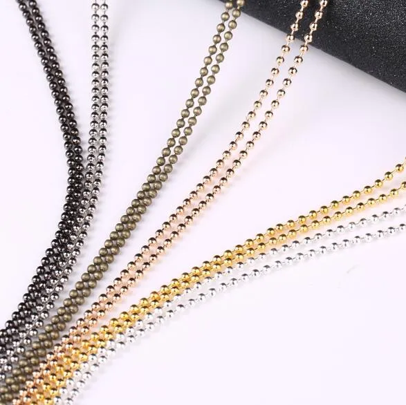 Or argenté noir 1 5mm 2 4mm 70cm chaîne de perles colliers boule de perles chaîne de perles en acier inoxydable boucle de ceinture Necklaces2347