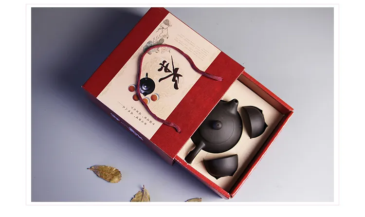 中国の伝統的な旅行ティーセットパープルクレイカンフーティーセットティーカップマグカップパッケージセラミックギフトティーポットとギフトボックス195m