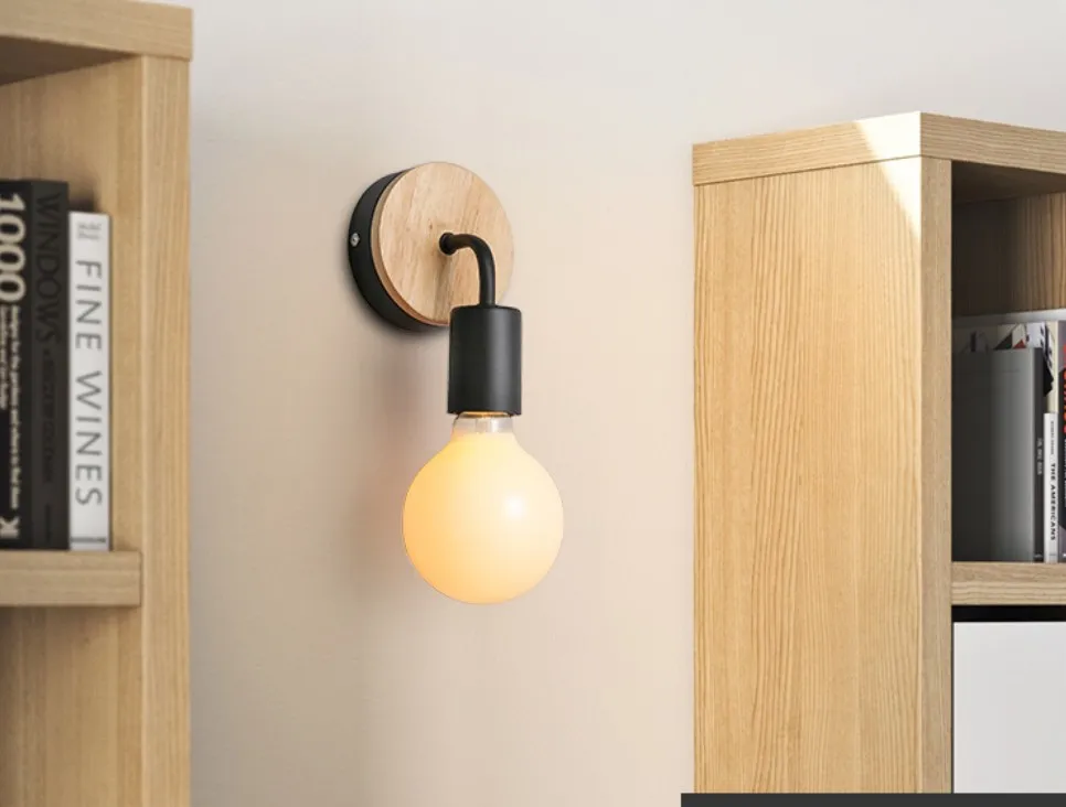 현대 벽 램프 철목 나무 주도 벽 조명기구 빈티지 블랙 스콘 침실 홈 조명 조명 내기 욕실 램프 210J