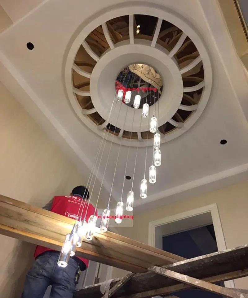 LEDクリスタルシャンデリアスパイラルモダンリビングルームランプ階段照明長いクリスタルシャンデリアホームデコアライトラスターサロン2215