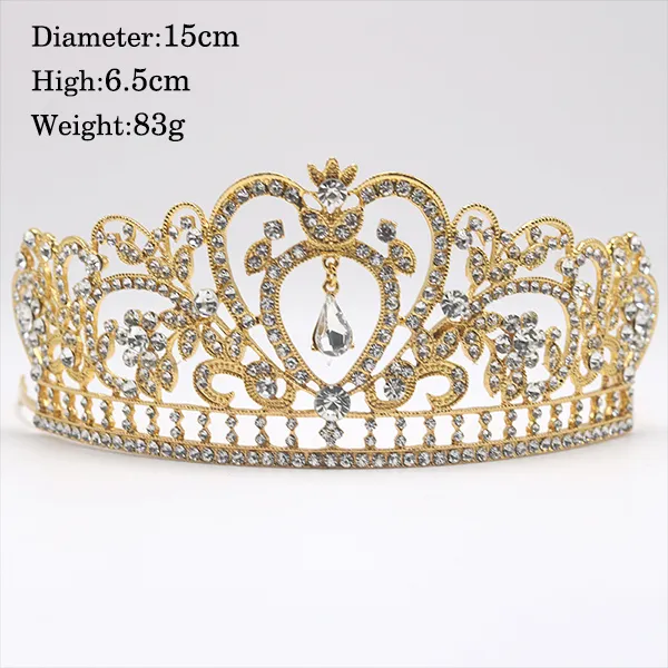 Золотая хрустальная тиара, корона для свадебных аксессуаров для волос, свадебная корона принцессы и королевы со стразами, свадебные украшения для волос2386