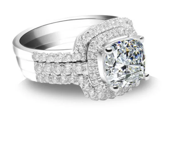 Великолепный набор колец с огранкой «подушка», кольца из стерлингового серебра 925 пробы, кольца из белого золота, цвет 2 карата, набор колец с синтетическими бриллиантами, женские обручальные кольца3170