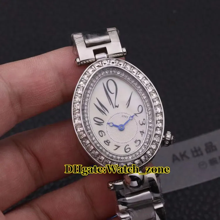 Valentine's Day Gift Reine De Naples 2303 White Shell Dial Quartz Diamond Bezel Womens Watch Stainless Steel Bracelet New Lady Watches