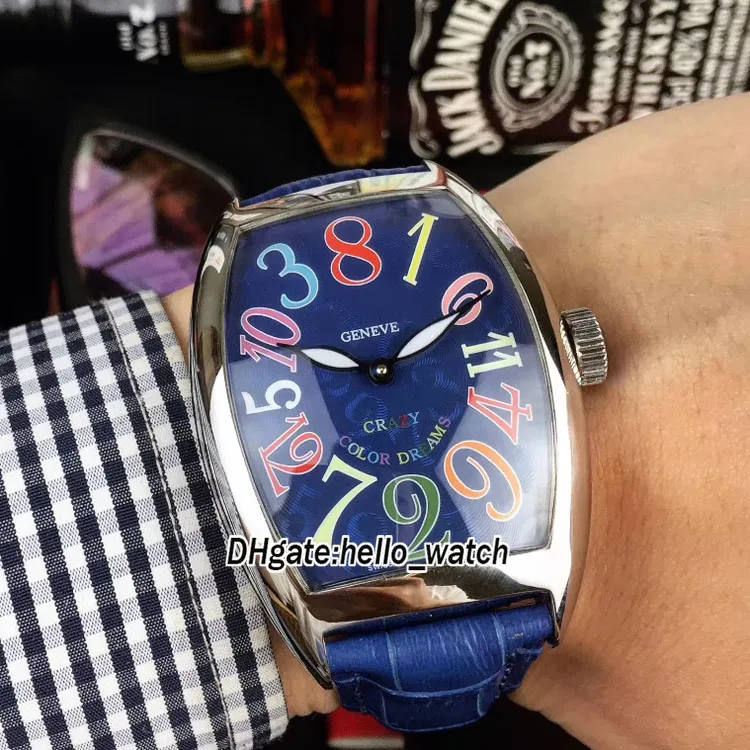 New CRAZY HOURS 8880 CH Blue Dial Asian 2813 Automatic Mens Watch Silver Case Blue Leather Strap Cheap 8Style Gents Watches206c