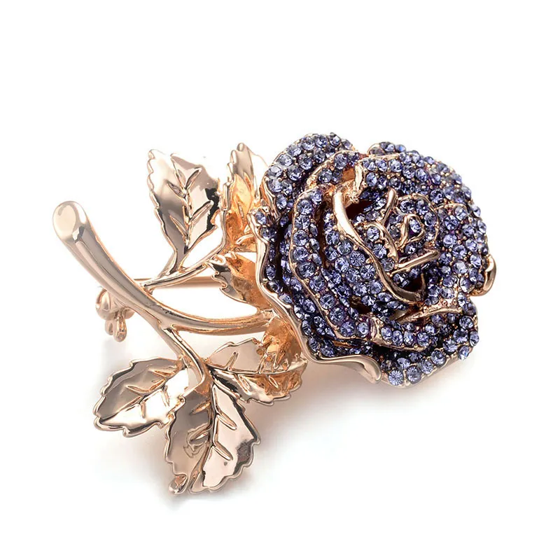 Vintage Strass Rose Broche Vergulde Cystal Rose Pins voor Party Huwelijksgeschenken Mode-sieraden Retail Whole243q