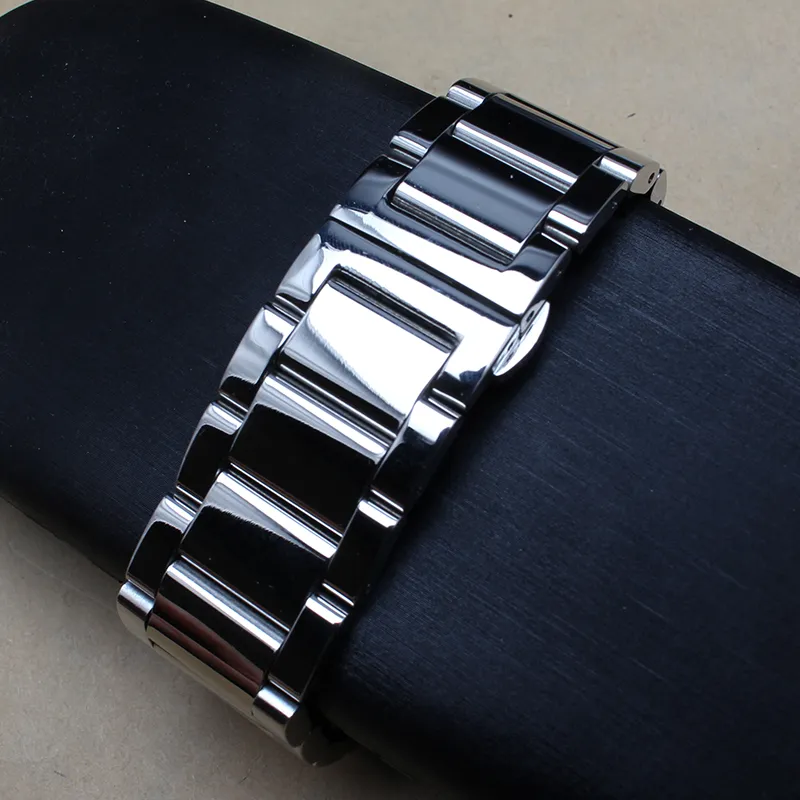 18mm 20mm 21mm 22mm 24mm métal poli noir Bracelet de montre en acier inoxydable Bracelet de montre hommes Bracelet en argent remplacement solide Lin261T