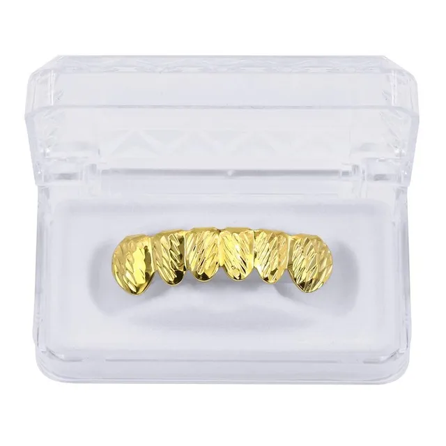 Bocca placcata oro 18 carati Grillz Denti Hip Hop Caps 6 Top Bottom Fang Nuovo regalo di Halloween di Natale di alta qualità3569