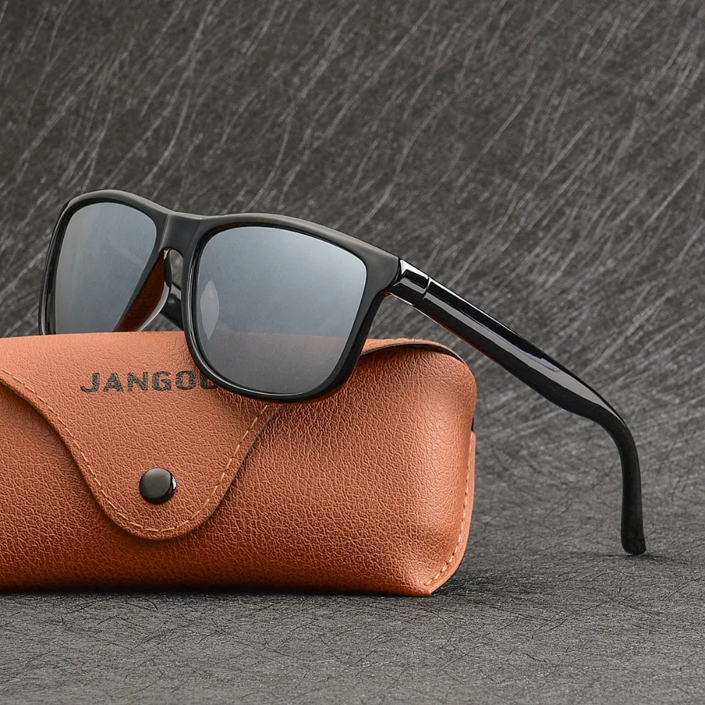 Jangoul Tortoise Shell Men Kvinnor Polariserade solglasögon Kör spegel Black Frame Eyewear Male Sun Glasses UV400 Night Vison 527271o