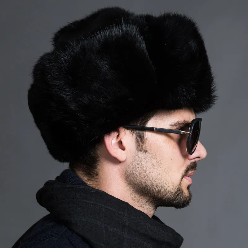Naiveroo الموضة الروسية الذكور رجال الشتاء دافئ الفراء القبعات القبعات السود الصلبة الصلبة الكثافة كبسولات ليفنغ الثلج قبعات الأذن دافئ 263W