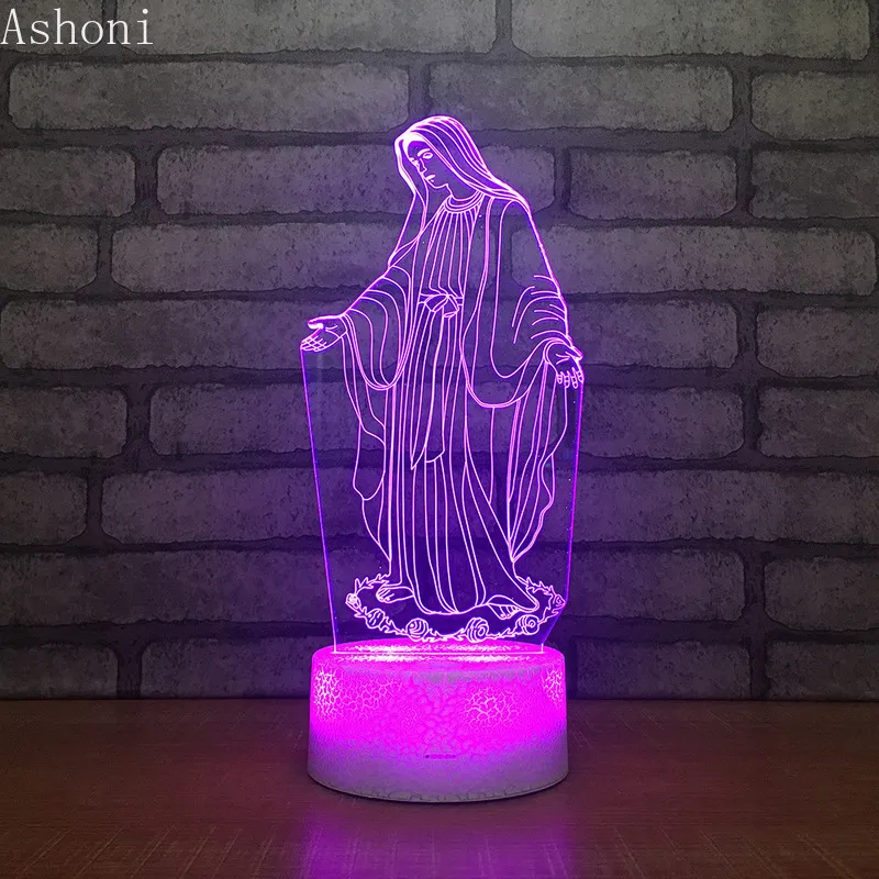 3D akrylowe LED Nocne światło Błogosławiona Virgin Mary Touch 7 Kolor Zmieniający się biurko Lampa stołowa impreza Dekoracyjna Świąteczna Prezent249d