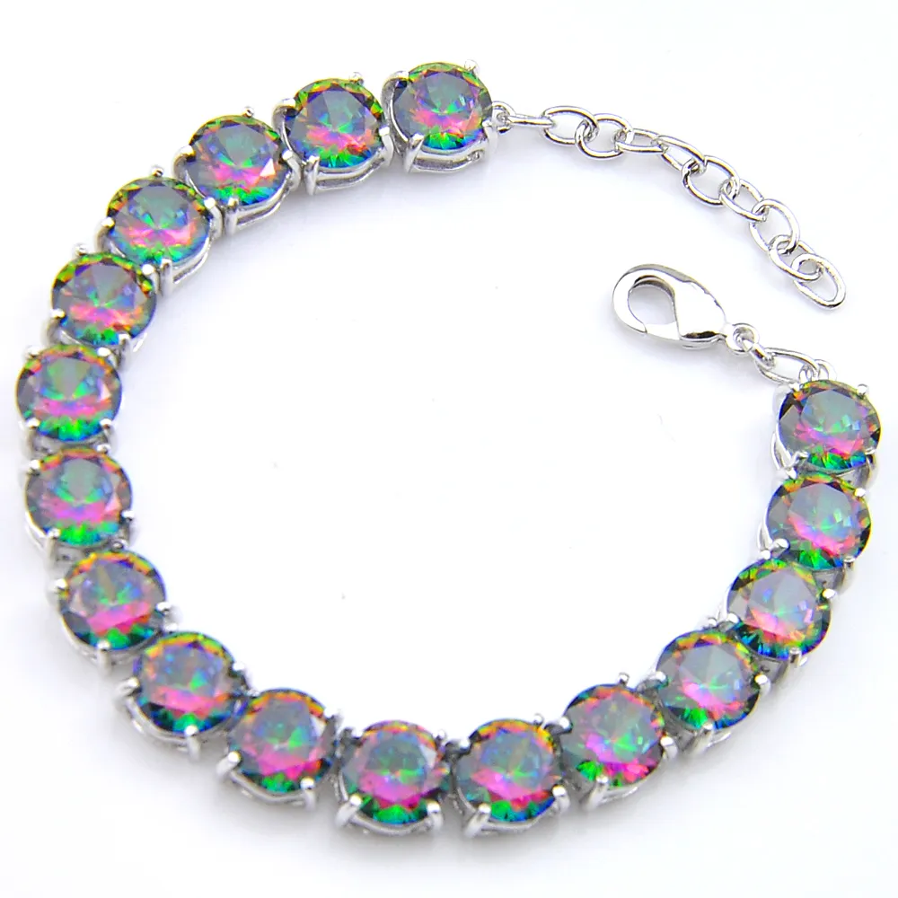 Geheel - 925 Sterling Zilver Handgemaakte Multi Echte Ronde Frie Rainbow Mystic Topaas Damesketting Armbanden236p