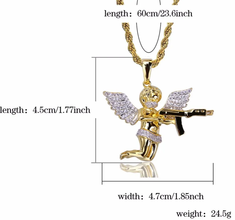 Men Full Iced Rhinestone Necklaces Auniquestyle Cupid Angel Pendant Hip Hop Cuban Chain Necklace Gold Jewelry For Male Micro Pave225E