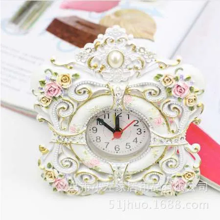 TUDA 4-дюймовые настольные часы в корейском стиле с романтической резьбой по розам, настольные часы из смолы для украшения спальни, настольные часы2880