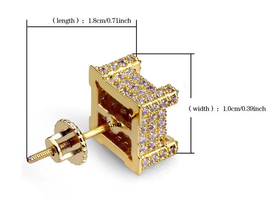 Mode Vis arrière CZ Boucles d'oreilles Stud Hommes Marque Designer Luxe Hiphop Plein Strass Bijoux Or Argent Cuivre Percé Oreille Stud J241M