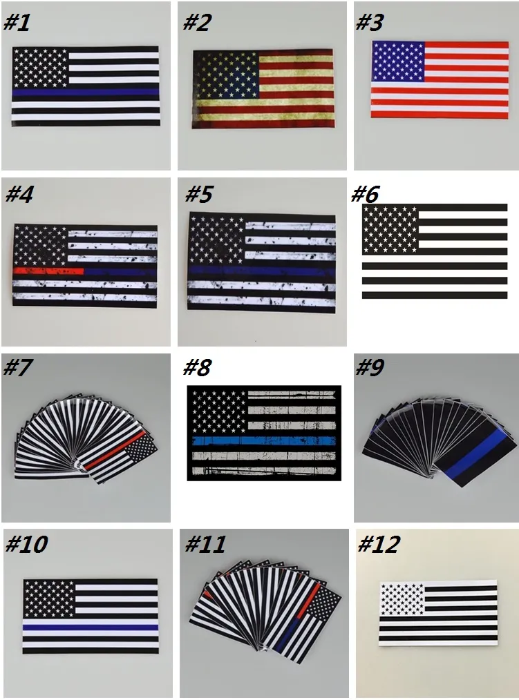 Thin Blue Line Flag Decal - 6 5 11 5 CM American Flag Sticker för bilar och lastbilar - Väggfönster klistermärken Dekorativa klistermärken i240316G
