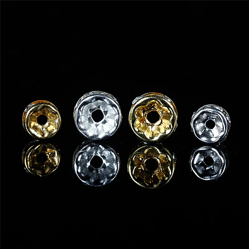 18K White Gold Plated Gold/Silver Color Crystal Rhinestone Rondelle Beads Loose Spacer Beads for DIY Jewelry Making Wholesale