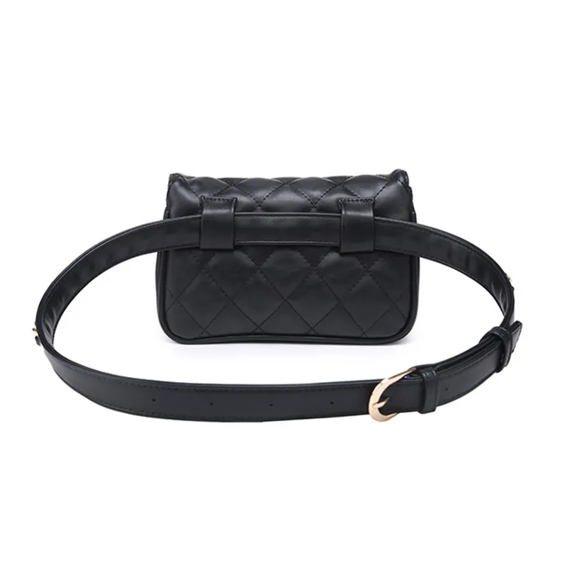 Women Waist Belt Bag Chain Belt Pack Waist Bag Plaid Small PU Leather Women Bag Travel Bags Casual Waist Pack333N