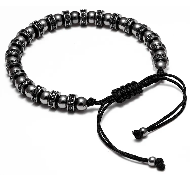 Bracelet avec bouchons en Zircon pour hommes, 6mm, Micro pavé de perles CZ, tressage en macramé, cadeau de saint-valentin, 183A